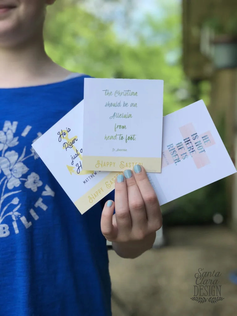 Easter Card Set of six PRINTABLE mini cards | Catholic Easter Saint &amp; Scripture cards, download and print from home, Easter Basket gifts