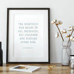 Proverbs 20:7 print, Father&#39;s Day Print, gift dad, dad birthday, fathers day, wedding gift for dad, scripture print, to dad from daughter