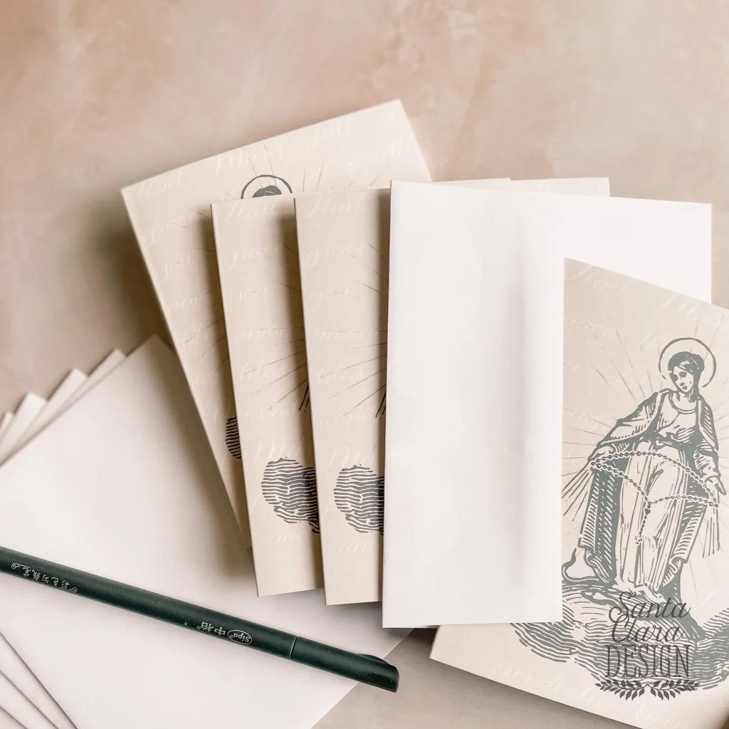 Rosary Notecard Set of 6 or 12 cards + envelopes - A2 side Catholic cards - Marian Catholic stationery for her, catholic gift, Card set