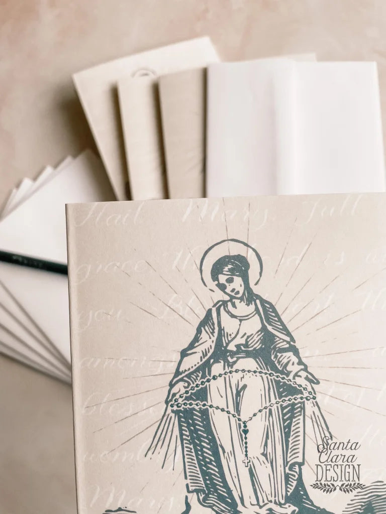 Rosary Notecard Set of 6 or 12 cards + envelopes - A2 side Catholic cards - Marian Catholic stationery for her, catholic gift, Card set