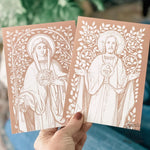 Sacred and Immaculate Hearts in DUSTY ROSE 5x7 Set of 2, frame not included, Catholic art, floral heart of Jesus, floral heart of Mary