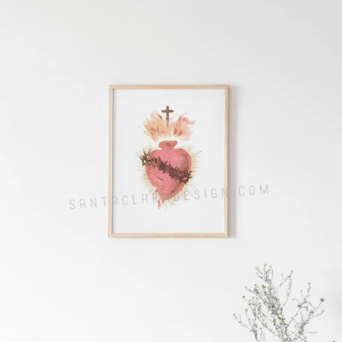 Sacred Heart Watercolor Style Print, Sacred Heart of Jesus, Catholic art, sacred Heart wall art, heart of jesus sign, Christian inspiration