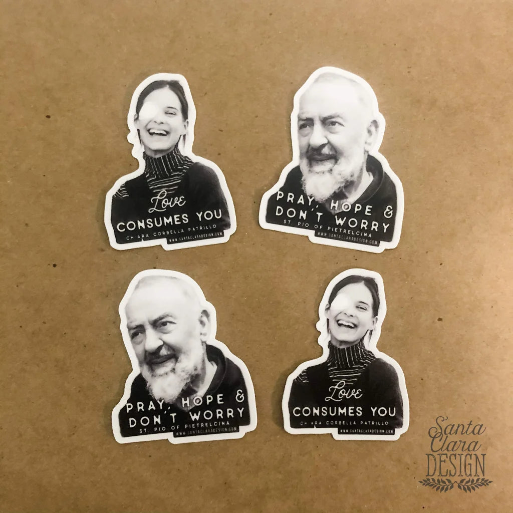 Saint Padre Pio of Pietrelcina Decal &amp;quot;Pray, Hope, and Don&amp;#39;t Worry&amp;quot; Catholic Inspirational Sticker for indoor/outdoor use, waterbottle laptop