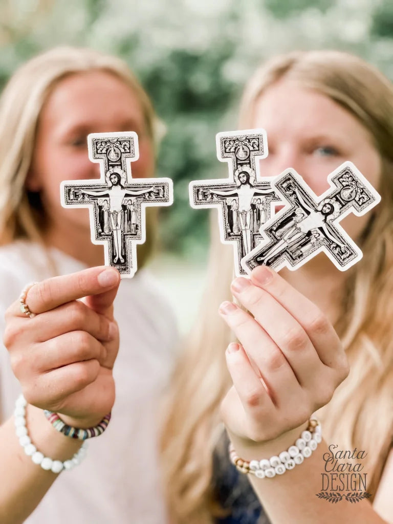 San Damiano Cross Sticker | Franciscan Cross Decal | Catholic Sticker for indoor & outdoor use | Catholic decal for laptop, car, waterbottle