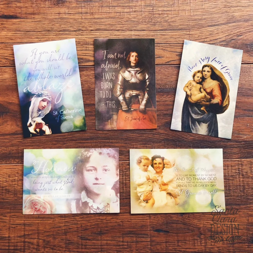 Set of 5 Catholic Gal Saint postcard Set - Saint Card Set - Catholic Postcard Prints