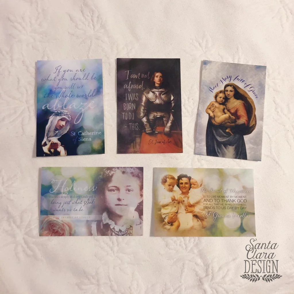 Set of 5 Catholic Gal Saint postcard Set - Saint Card Set - Catholic Postcard Prints