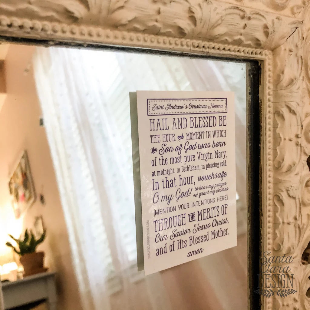 St. Andrew Christmas Novena Surface & Window Cling, prayer static cling Catholic advent adhesive cling, Catholic prayer, sets of 1, 4 or 10