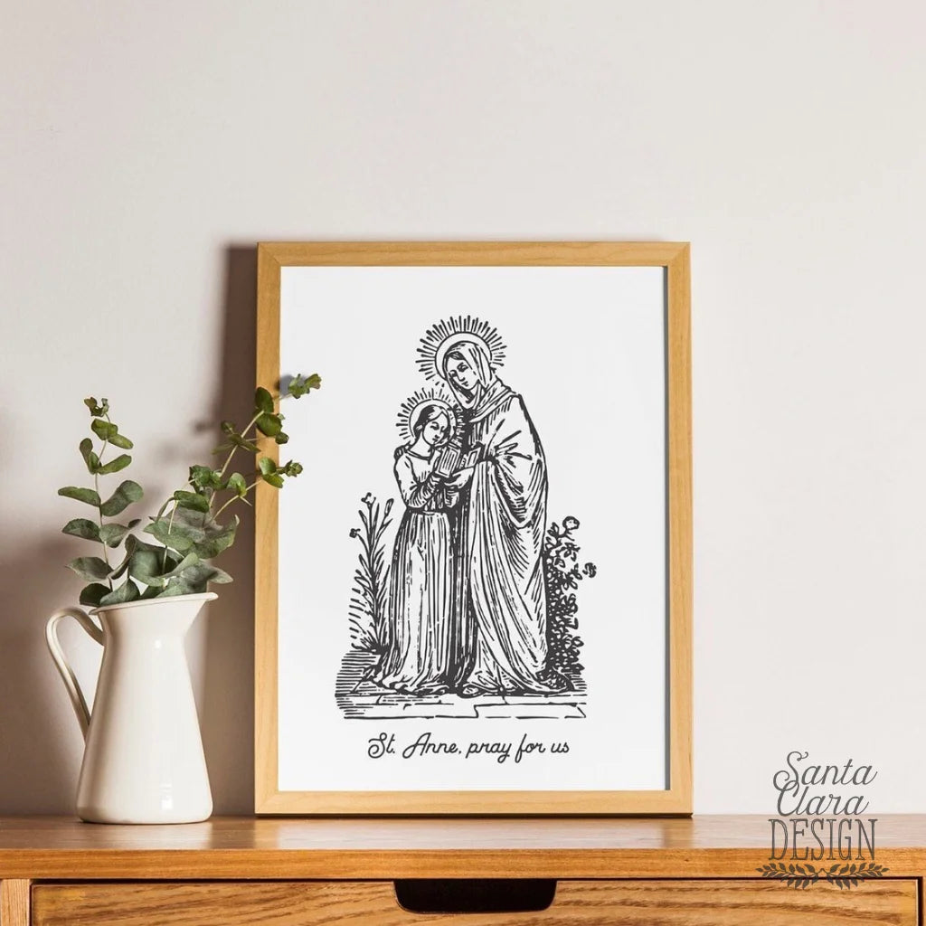 St. Anne & Mary print, Catholic saint print, Saint design, Catholic mom gift, inspirational poster, mother&#39;s day, graduation, valentine