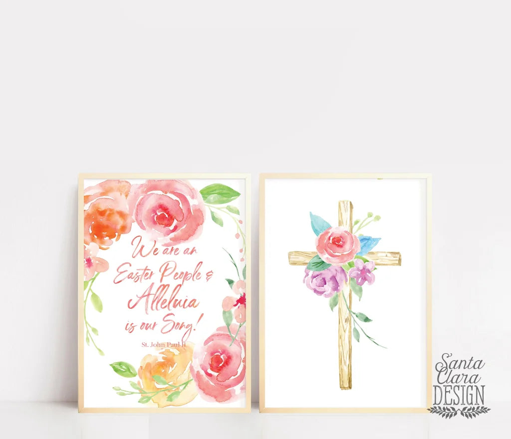 Floral &quot;Easter People&quot; Watercolor, St. John Paul II Print Wall Art, Easter Wall Decor Print, Catholic Easter Print, christian wall art