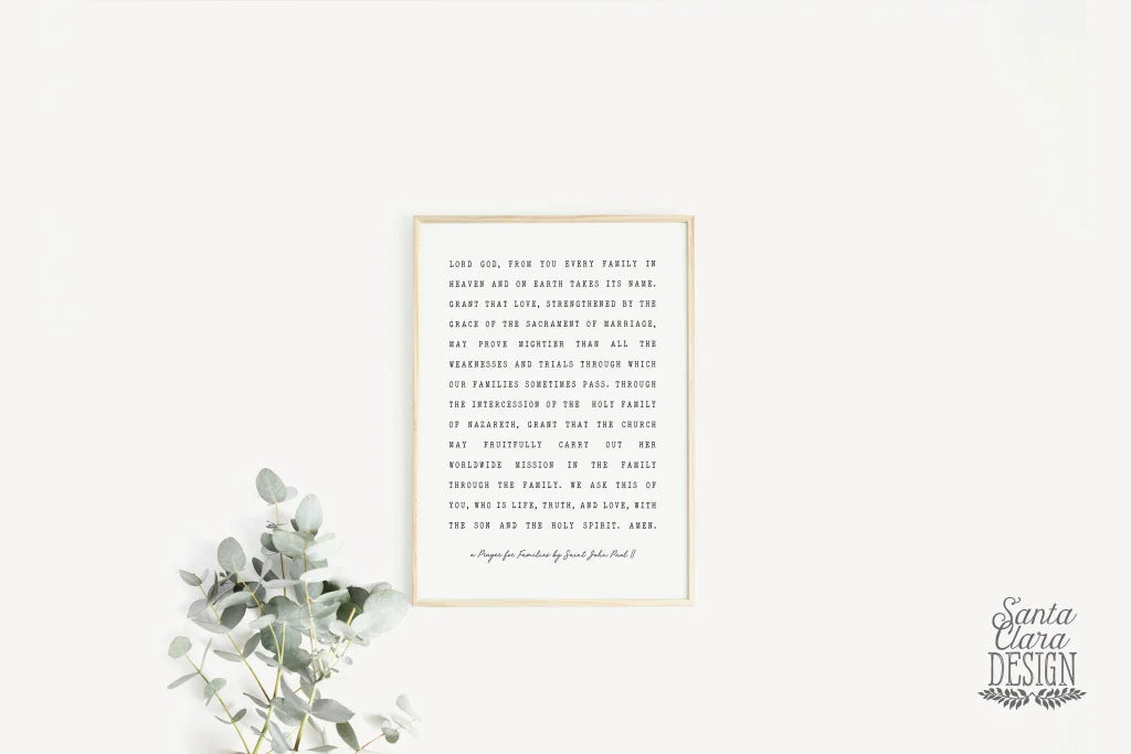 John Paul II Prayer for Families Catholic Print, Catholic Art, Saint Print, Saint Quote Art, Catholic Poster, Inspirational, Confirmation