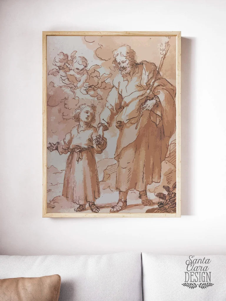 St. Joseph and the Christ Child Vintage Art Print, Murillo Drawing Reproduction, Catholic Art, Confirmation Gift, Catholic, Father of Jesus