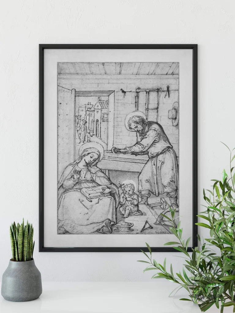 St. Joseph the Worker, Holy Family Workshop scene, Catholic art print, Confirmation gift, Home Decor, Saint Print, saint poster, home decor