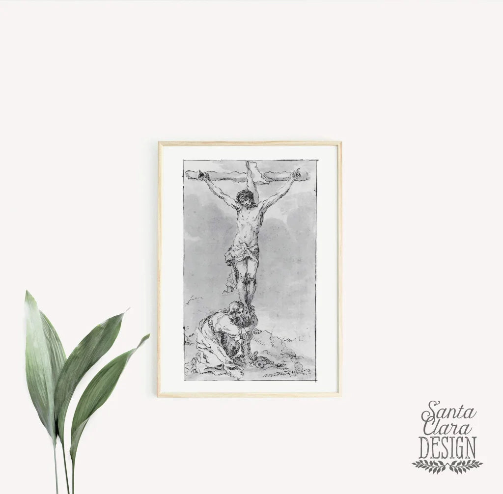 St. Mary Magdalene at foot of the cross, Crucifixion, Lent Art, Liturgical, Catholic art, Catholic print, Vintage Catholic Lent art decor