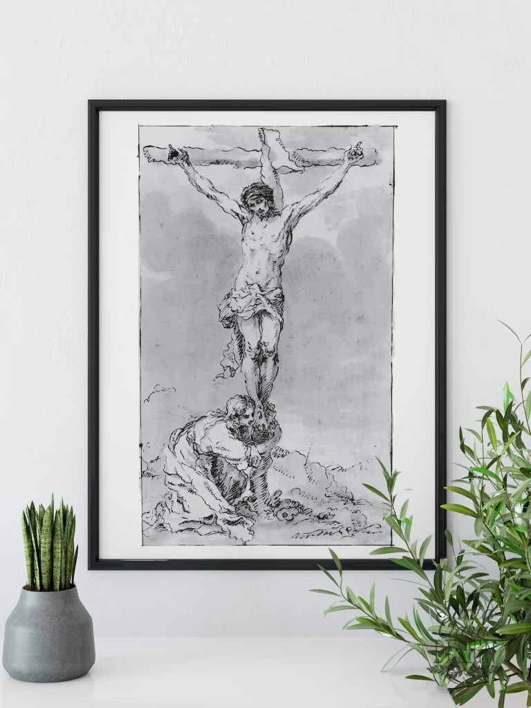 St. Mary Magdalene at foot of the cross, Crucifixion, Lent Art, Liturgical, Catholic art, Catholic print, Vintage Catholic Lent art decor