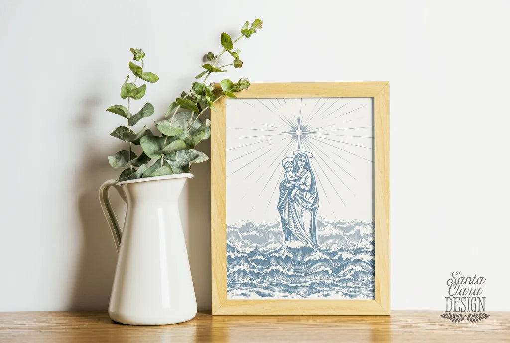Star of the Sea Stella Maris Art Print, Hail Mary print, mother&amp;#39;s day print catholic print, Blessed Mother, Marian poster, Mary catholic art