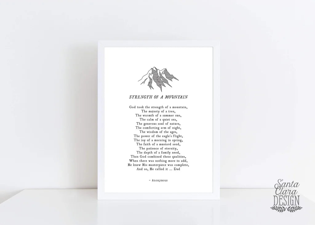 Strength of a Mountain Father&amp;#39;s quote print, Fathers Day, gift for him, dad birthday, fathers day, wedding gift dad, dad art, Catholic Dad