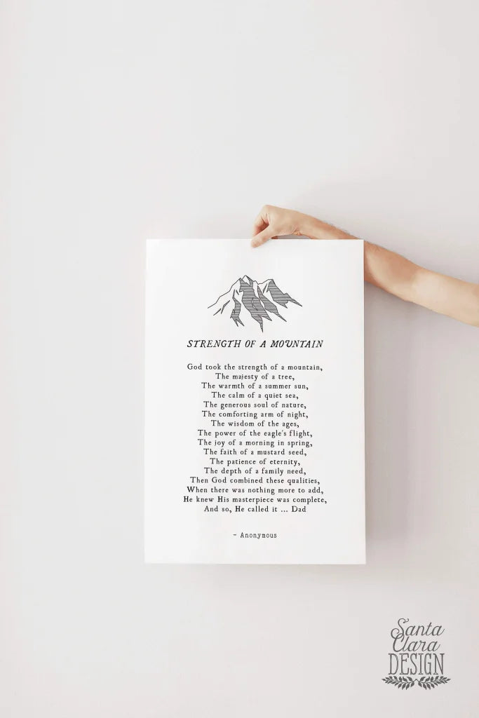 Strength of a Mountain Father&#39;s quote print, Fathers Day, gift for him, dad birthday, fathers day, wedding gift dad, dad art, Catholic Dad