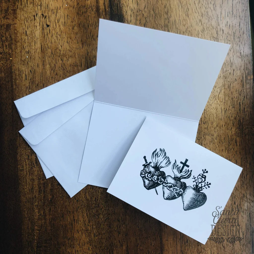 Set of 5 holy family three hearts notecard and envelope set  - Holy Family Note Card Set Hearts of Jesus Mary and Joseph - Catholic Cards