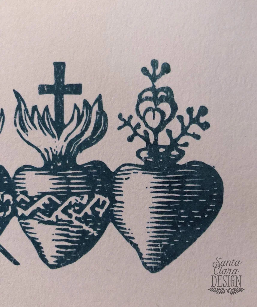 Three Sacred Hearts of the Holy Family, Catholic art print, Immaculate Heart of Mary, Sacred Heart of Jesus, Pure Heart of Joseph