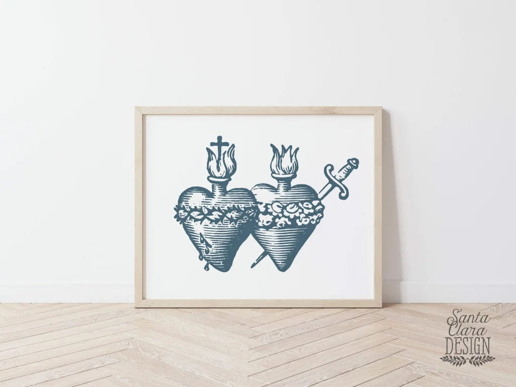 Hearts of Jesus and Mary, Sacred Heart and Immaculate Heart, Catholic print, Immaculate Heart of Mary, Sacred Heart of Jesus, Catholic art